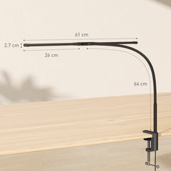 HOMCOM LED Desk Lamp with Clamp, Double Head Table Lamp with 3 Colour Modes & 10 Brightness Levels, Flexible Gooseneck Reading Desk Light with Timer and Memory Function for Study, Office, Work, Black