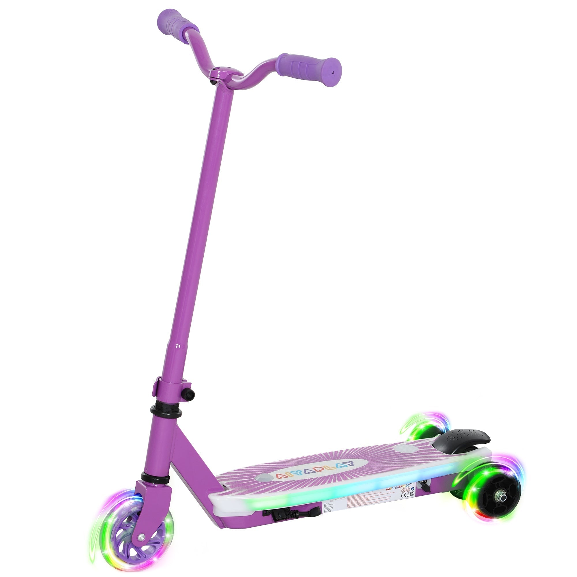AIYAPLAY Electric Scooter for Kids Aged 4-7 Years, with Flashing LED Lights, Rear Auxiliary Wheels, Purple