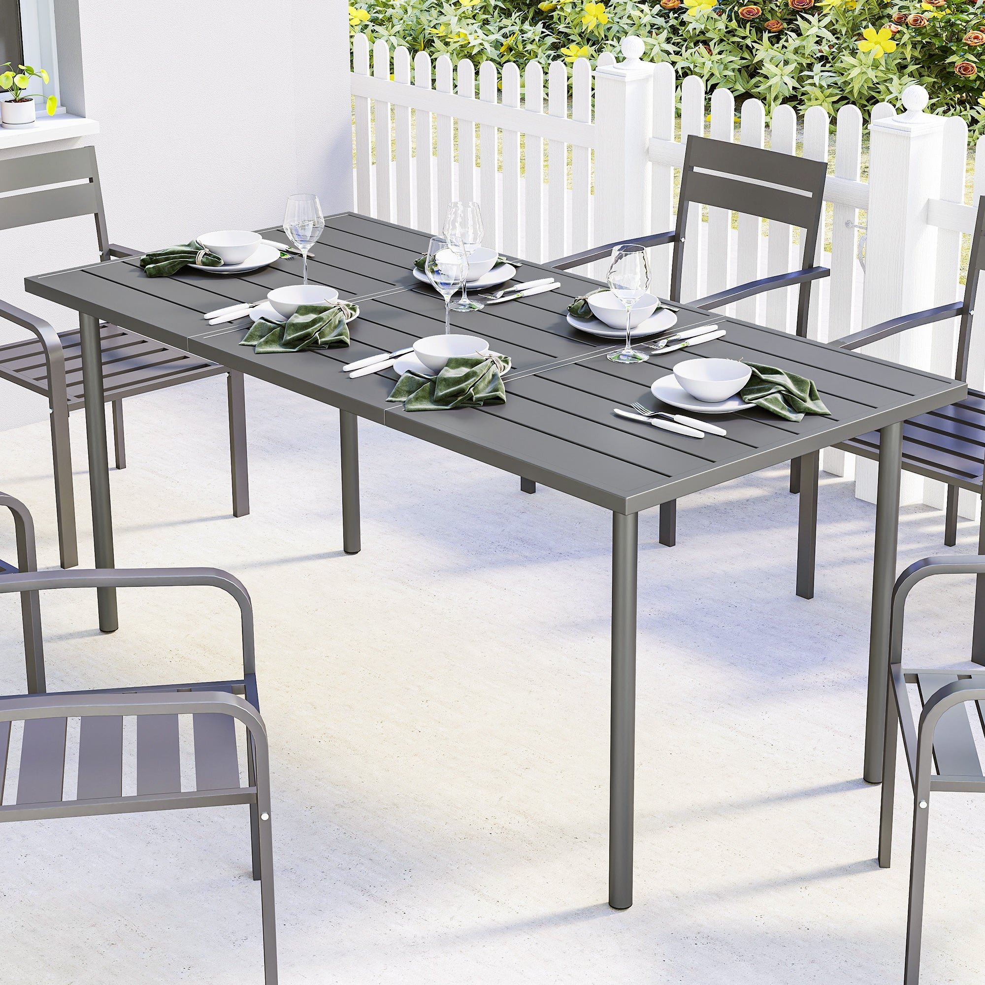 Outsunny Garden Dining Table for 6 Person, 165 x 80 cm Rectangular Outdoor Dining Table with Slatted Top