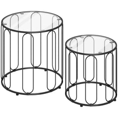 HOMCOM Elliptical Cut-Out Nesting Tables - Black