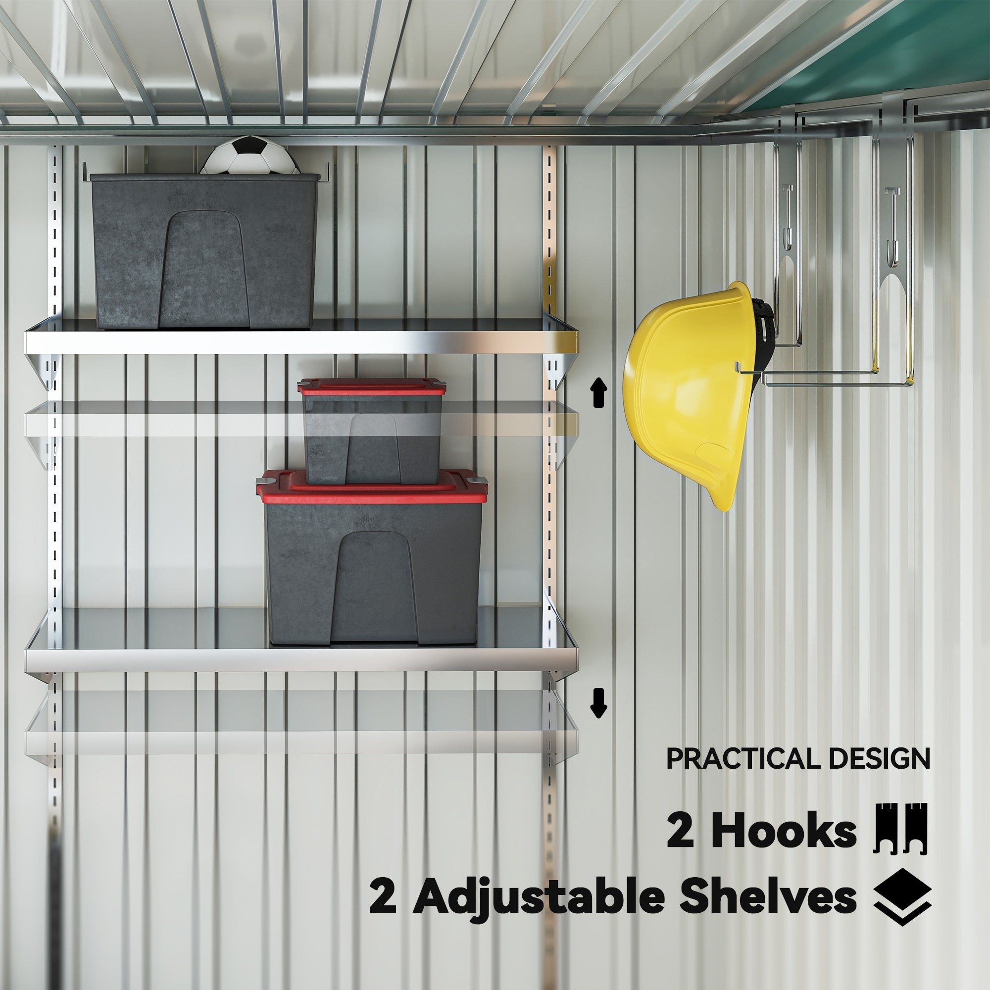 Outsunny 7 x 5ft Galvanised Metal Shed, with Sliding Door - Green