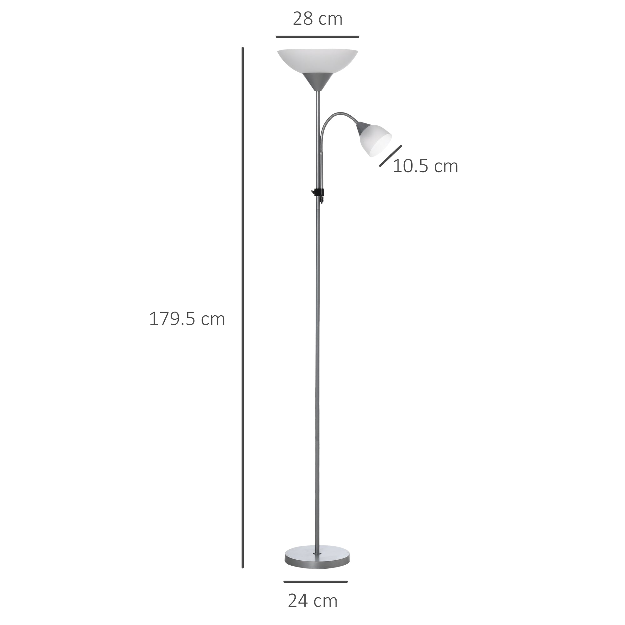 HOMCOM LED Floor Lamp for Living Room, 180cm Tall Standing Lamp, Mother and Child Uplighter with Adjustable Gooseneck, Silver Tone