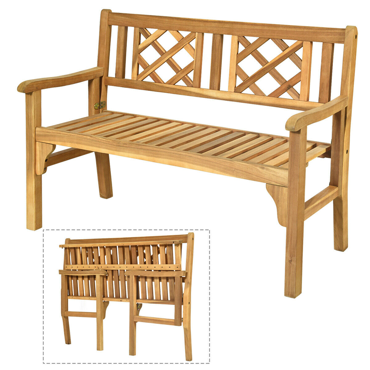 Foldable Acacia Wooden Bench Chair with Solid Hard Wood Structure
