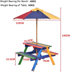 Children's Wooden Picnic Bench with Parasol