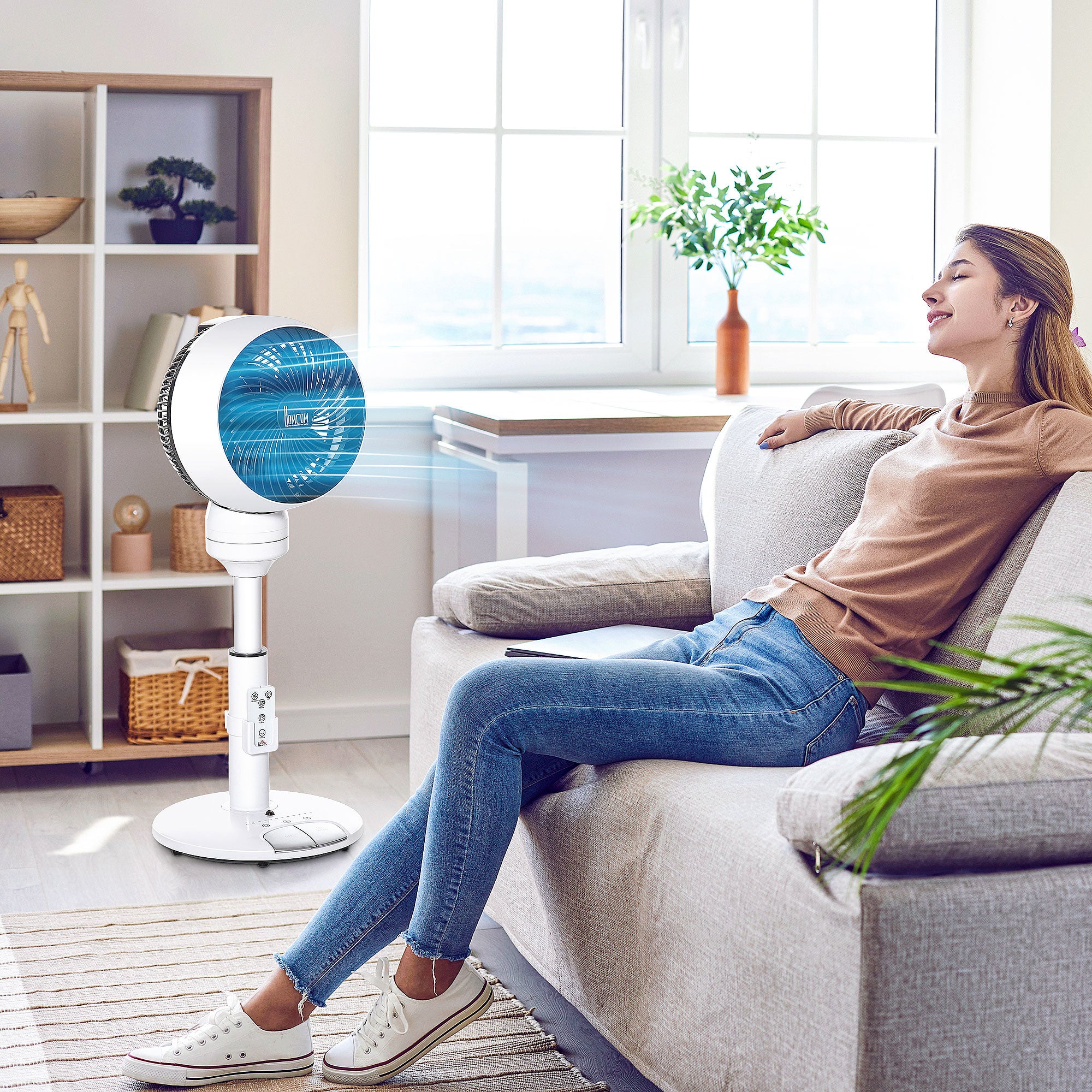 HOMCOM 9'' Air Circulator Fan 3 Speed 3 Mode, 70√Ç¬∞ Oscillation 90√Ç¬∞ Vertical Tilt, Height Adjustable, Remote Controller, for Living Room, Bedroom, Office, Black and White