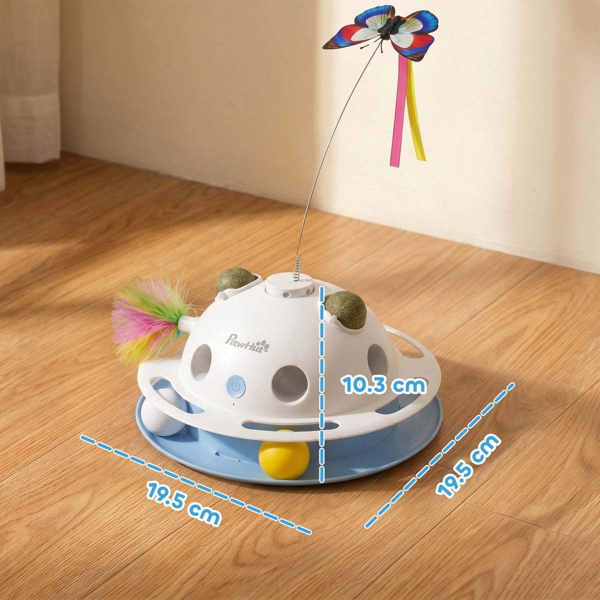 PawHut 4-in-1 Interactive Cat Toys for Indoor Cats Adult with Spinning Butterfly, Shooting Feathers & Catnip Balls
