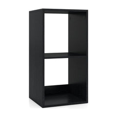 Open Back 2-tier Bookshelf with Anti-toppling Kit, a black two-shelf bookcase shown from the front