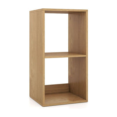 Open Back 2-tier Bookshelf with Anti-toppling Kit in a natural wood finish against a white background