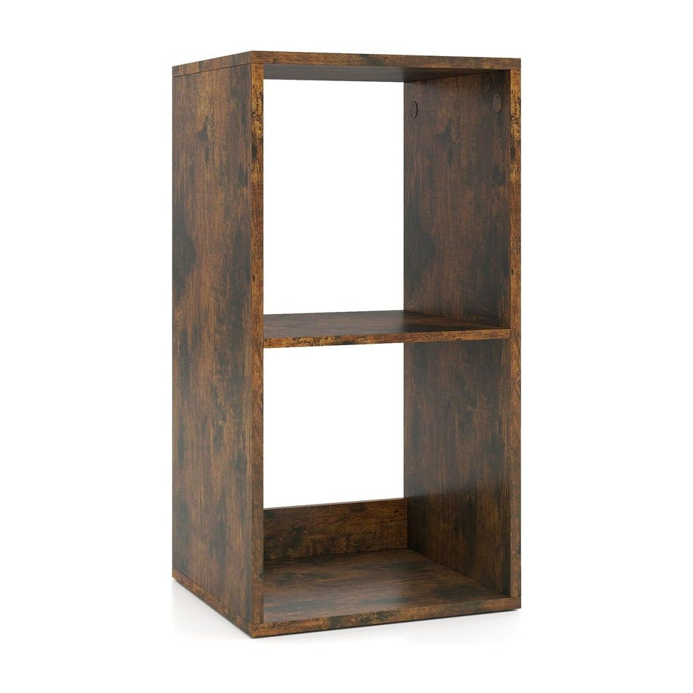 Open Back 2-tier Bookshelf with Anti-toppling Kit in Rustic Brown