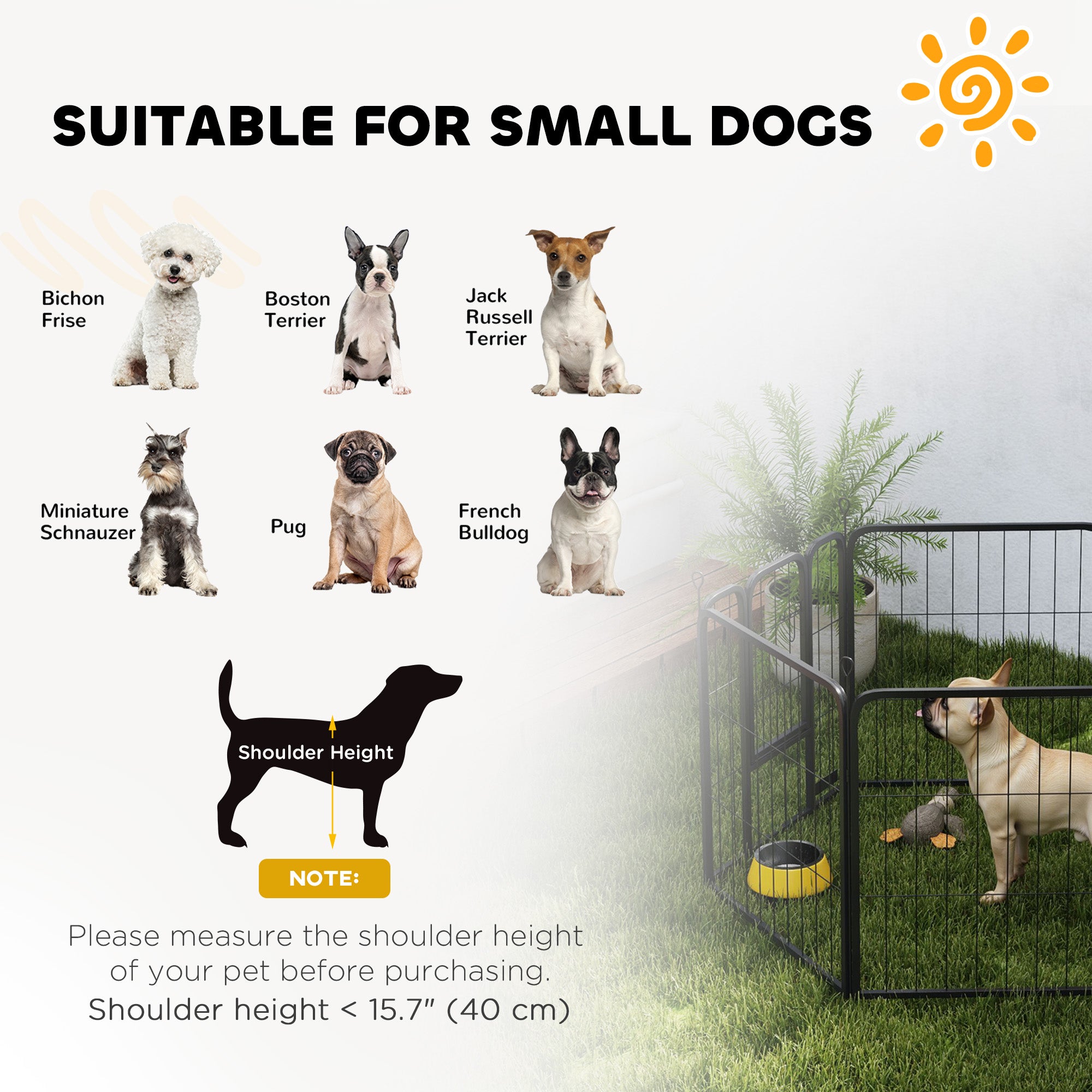 PawHut Six-Panel Dog Playpen with Door, for Small Dogs, Indoors, Outdoors, 60cm Tall, Black