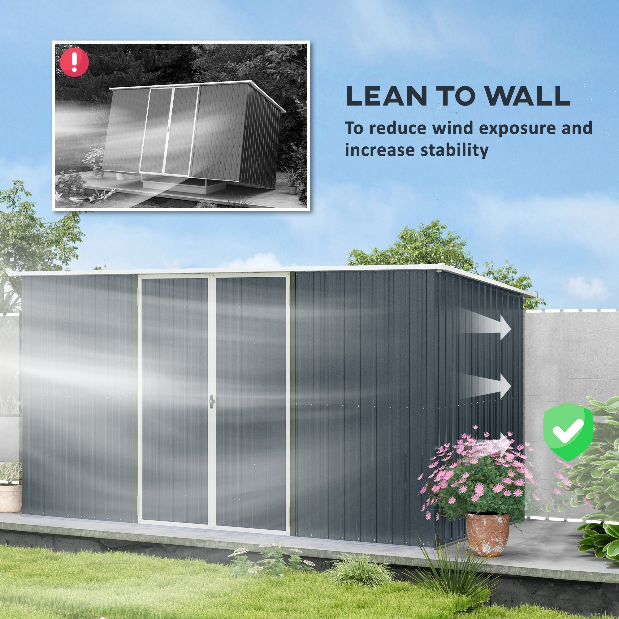 Outsunny 11 x 5.6ft Galvanised Steel Garden Shed, Metal Shed, Garden Storage Shed with Lockable Doors and Gloves for Outdoor Patio, Garden, Grey