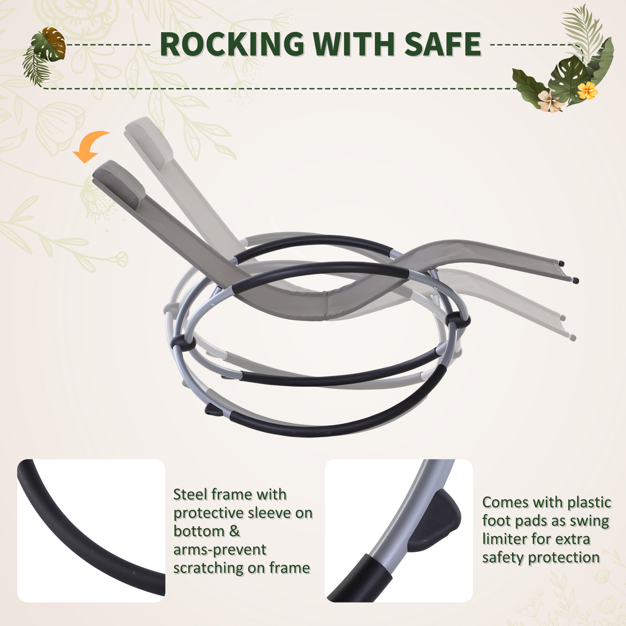 Outsunny Outdoor Orbital Lounger Zero Gravity Patio Chaise Sun Lounger Foldable Rocking Chair with Pillow, Grey