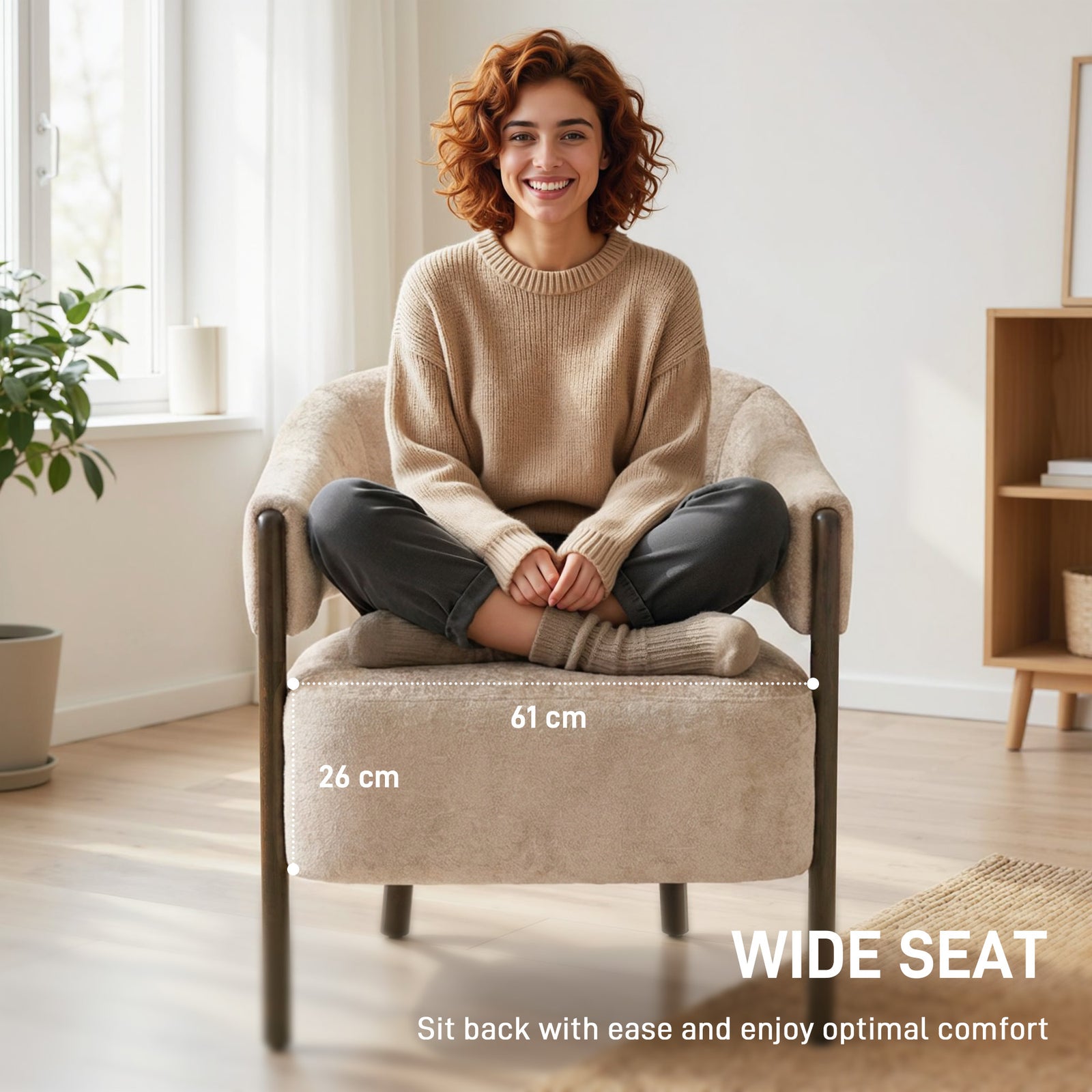 HOMCOM Accent Chair, Chenille Upholstered Tub Chair with Wide Seat, Solid Wood Frame and Legs, Comfy Armchair, Beige