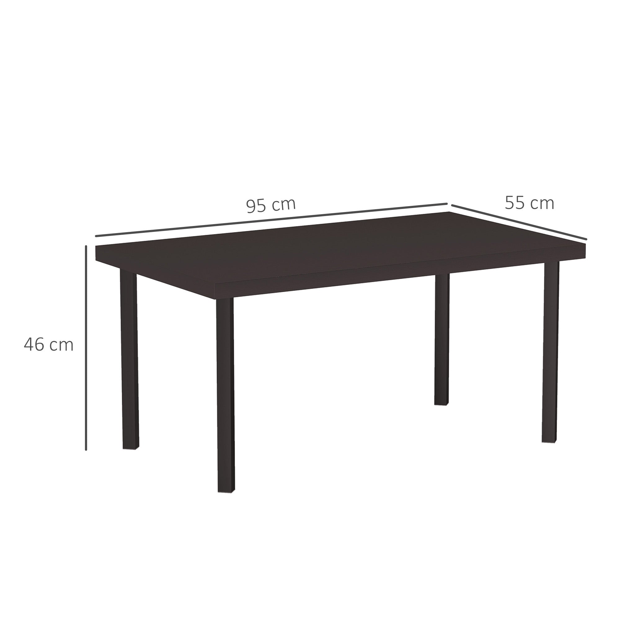 Outsunny Metal Garden Coffee Table, Rectangular Outdoor Side Table with Woodgrain Tabletop, Foot Pads for Outside, Garden, Balcony, Porch, 95 x 55 x 46cm, Brown