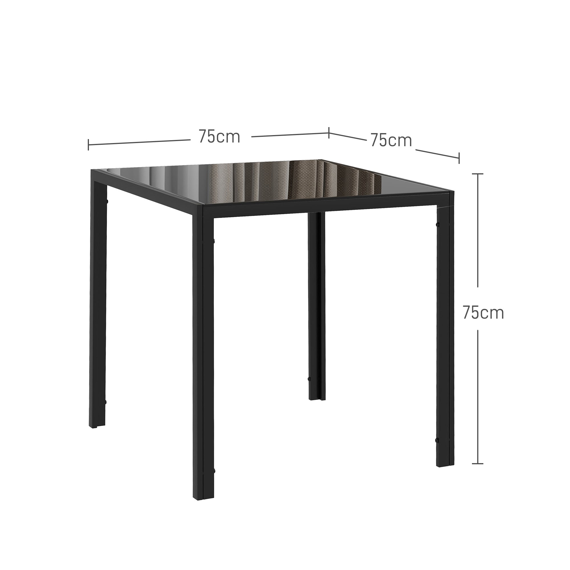 HOMCOM Modern Square Dining Table for 2-4 People, with Glass Top & Metal Legs, Black