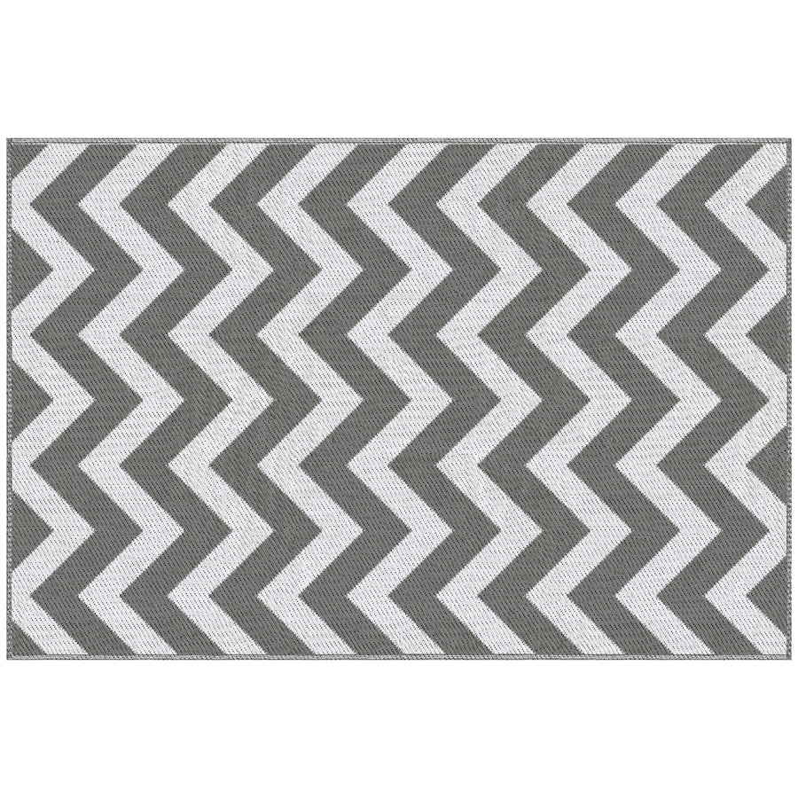 Outsunny 121 x 182 cm(4x6ft) Outdoor Rug Reversible Mat Plastic Straw Rug Portable RV Camping Mat for Garden Deck Picnic Indoor, Light Grey & White