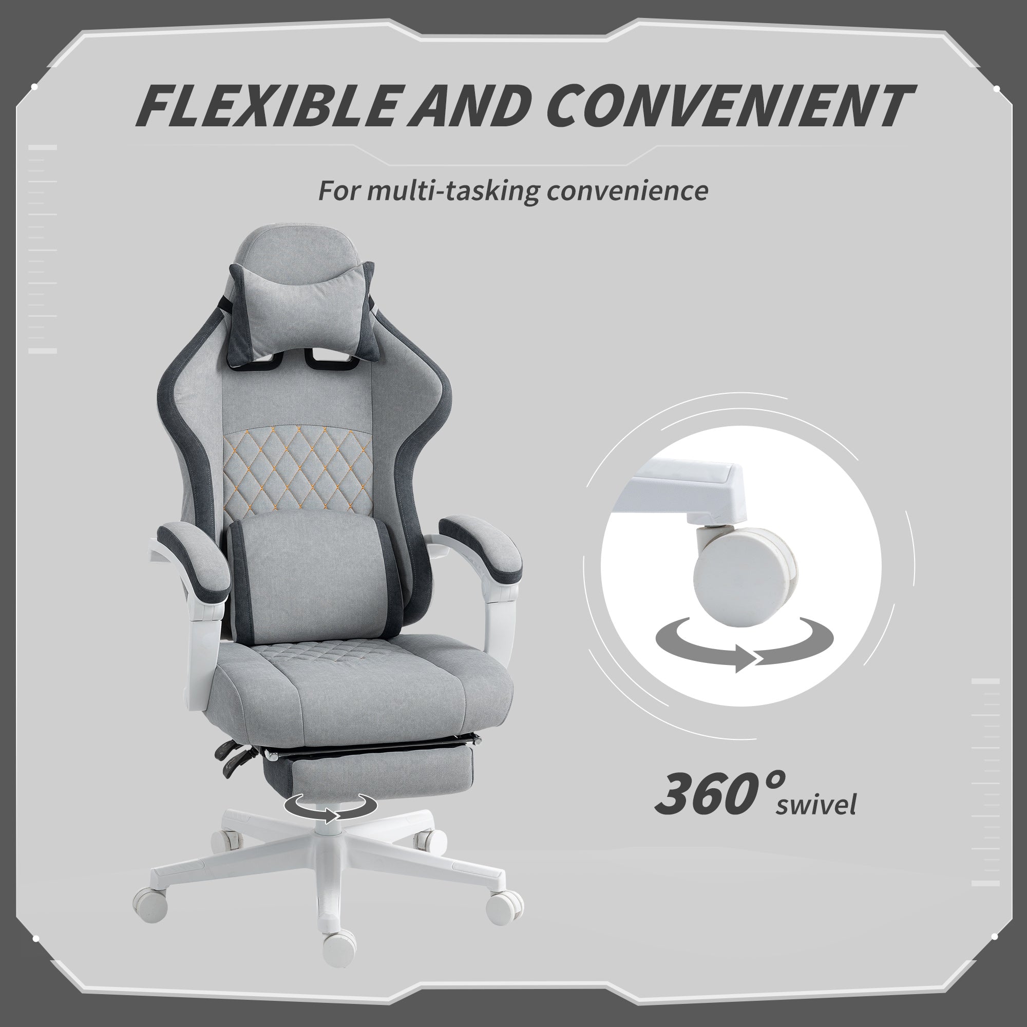 HOMCOM Ergonomic High Back Gaming Chair for Adults, Printed Velvet Computer Recliner Chair with Footrest, Lumbar Support, Adjustable Height and 360√Ç¬∞ Swivel Seat for Office or Gaming, Grey
