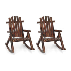 Outdoor Adirondack Rocking Chair Solid Wood with High Back, two chairs shown together