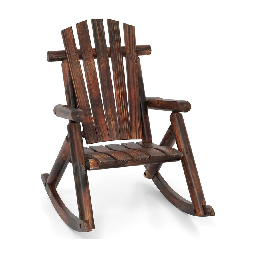 Outdoor Adirondack Rocking Chair Solid Wood with High Back-Brown