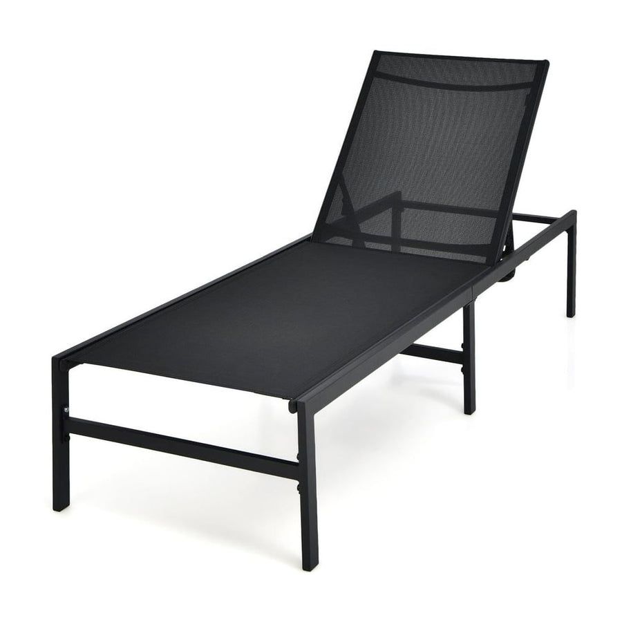 Outdoor Adjustable Chaise Lounge Chair with 5-Position Backrest-Black