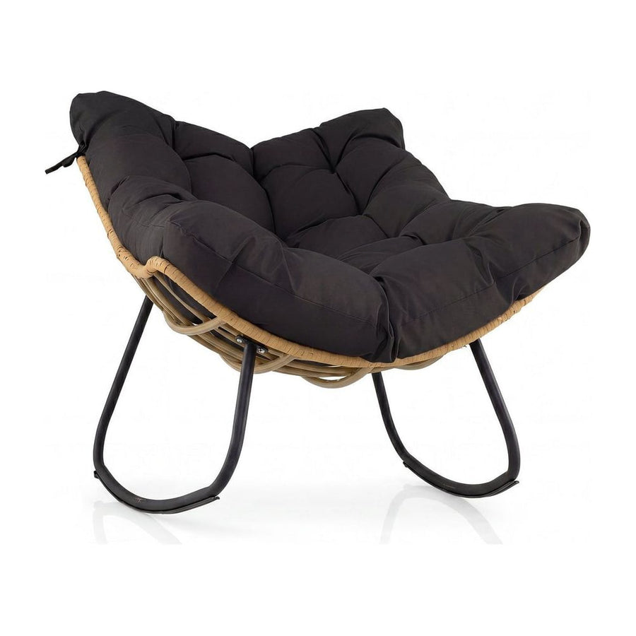 Outdoor Papasan Rocking Chair Oversized PE Wicker Patio Egg Chair with Thick Cushion-Black