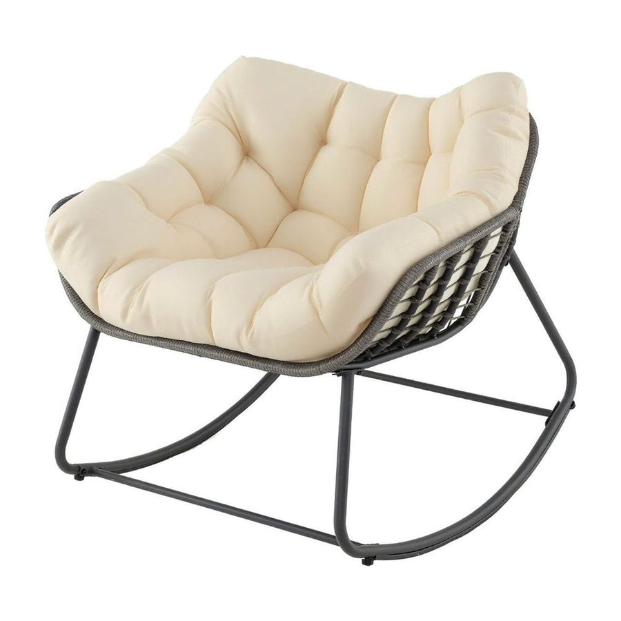 Outdoor Rocking Chair with Thick and Removable Cushion-Beige