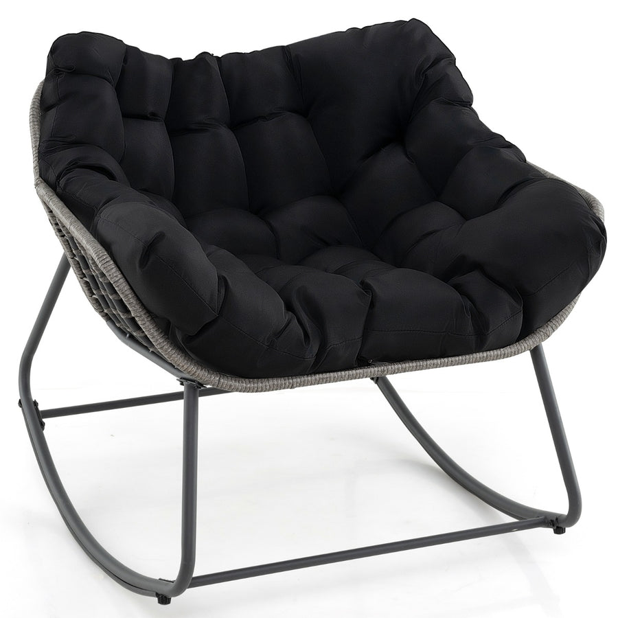 Outdoor Rocking Chair with Thick and Removable Cushion-Black