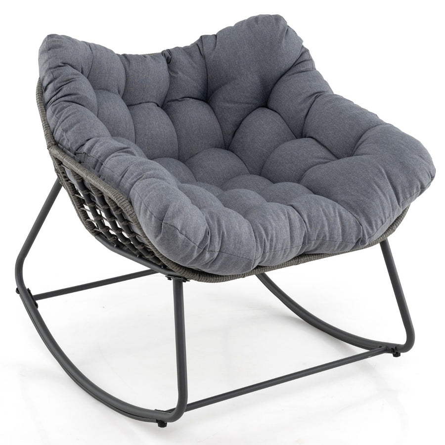Outdoor Rocking Chair with Thick and Removable Cushion-Grey