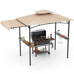 Outdoor Barbecue Canopy Tent Grill Gazebo with Side Awning-Beige