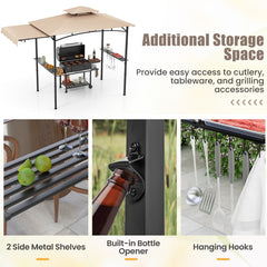 Outdoor Barbecue Canopy Tent Grill Gazebo with Side Awning-Beige