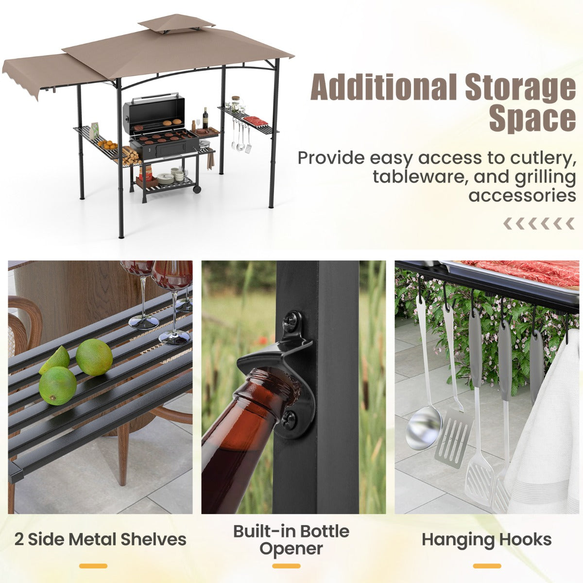 Outdoor Barbecue Canopy Tent Grill Gazebo with Side Awning-Brown