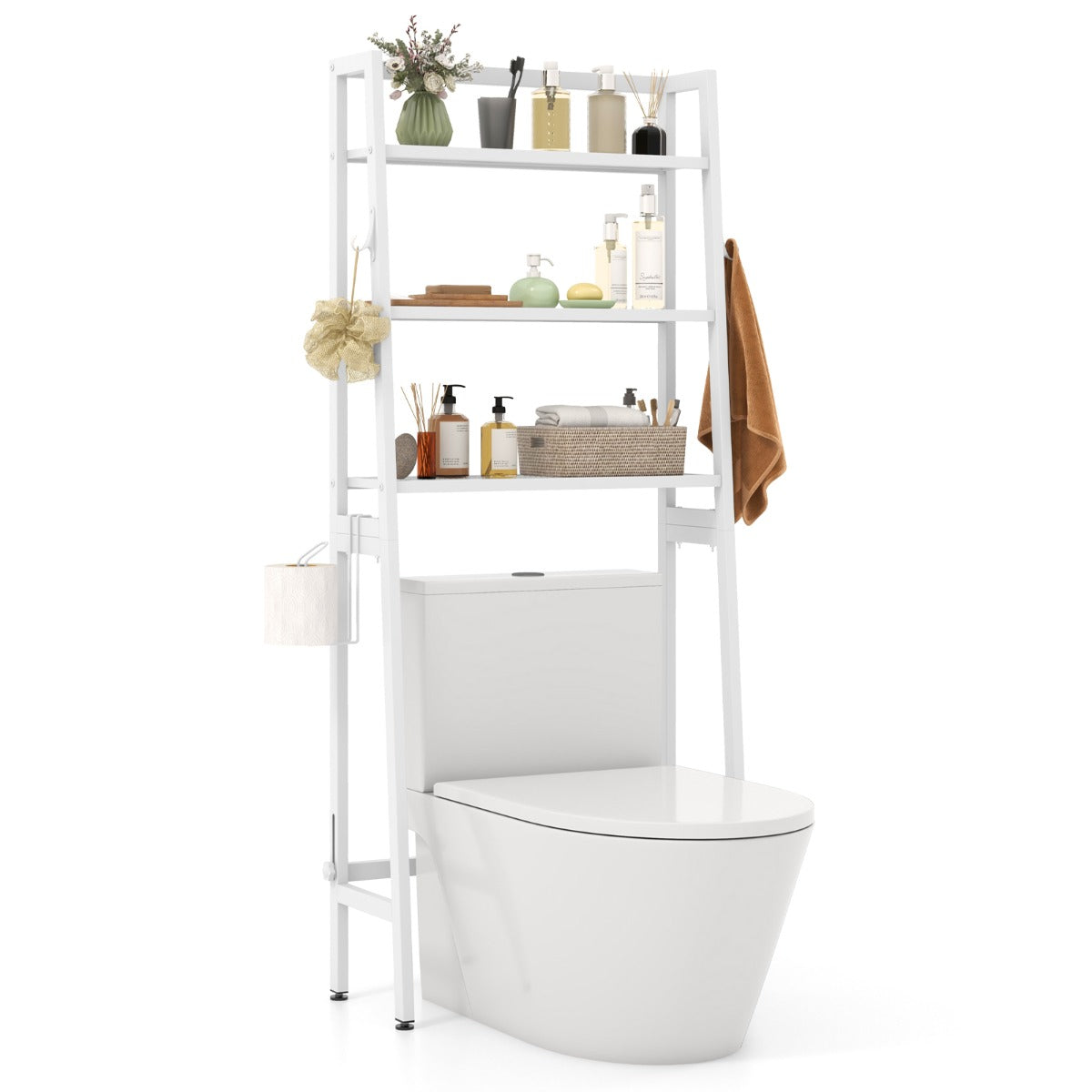 Over The Toilet Storage Shelf with Adjustable Adjustable Bottom Bar-White