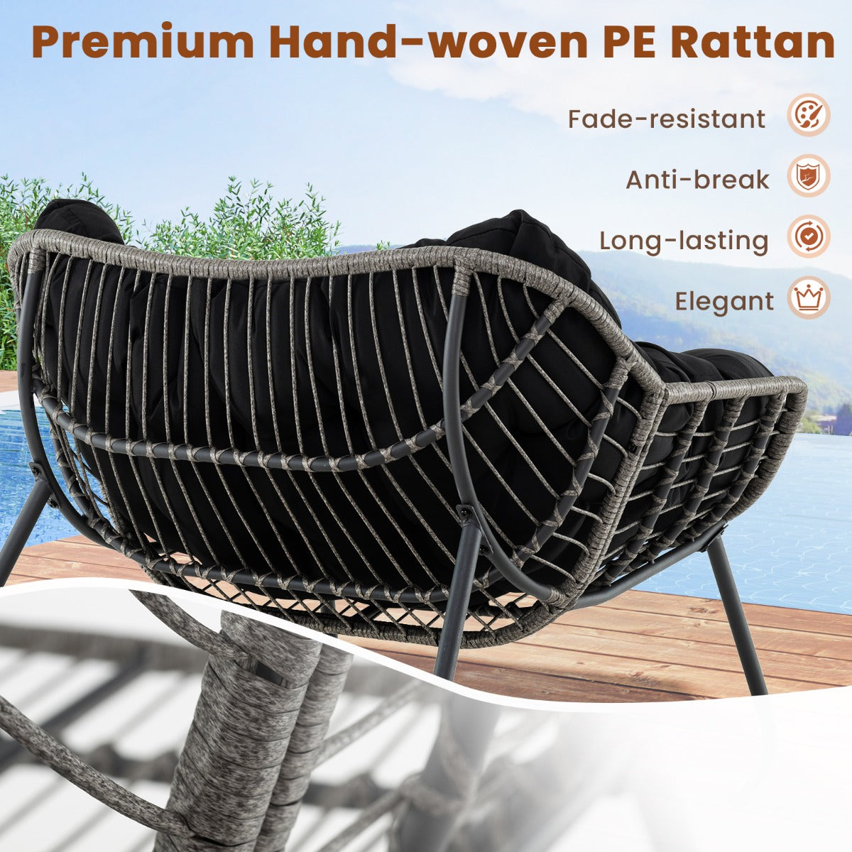 Outdoor Rocking Chair with Thick and Removable Cushion-Black