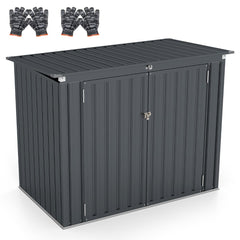 Outdoor Trash Can Storage Shed with Double Openings-Grey