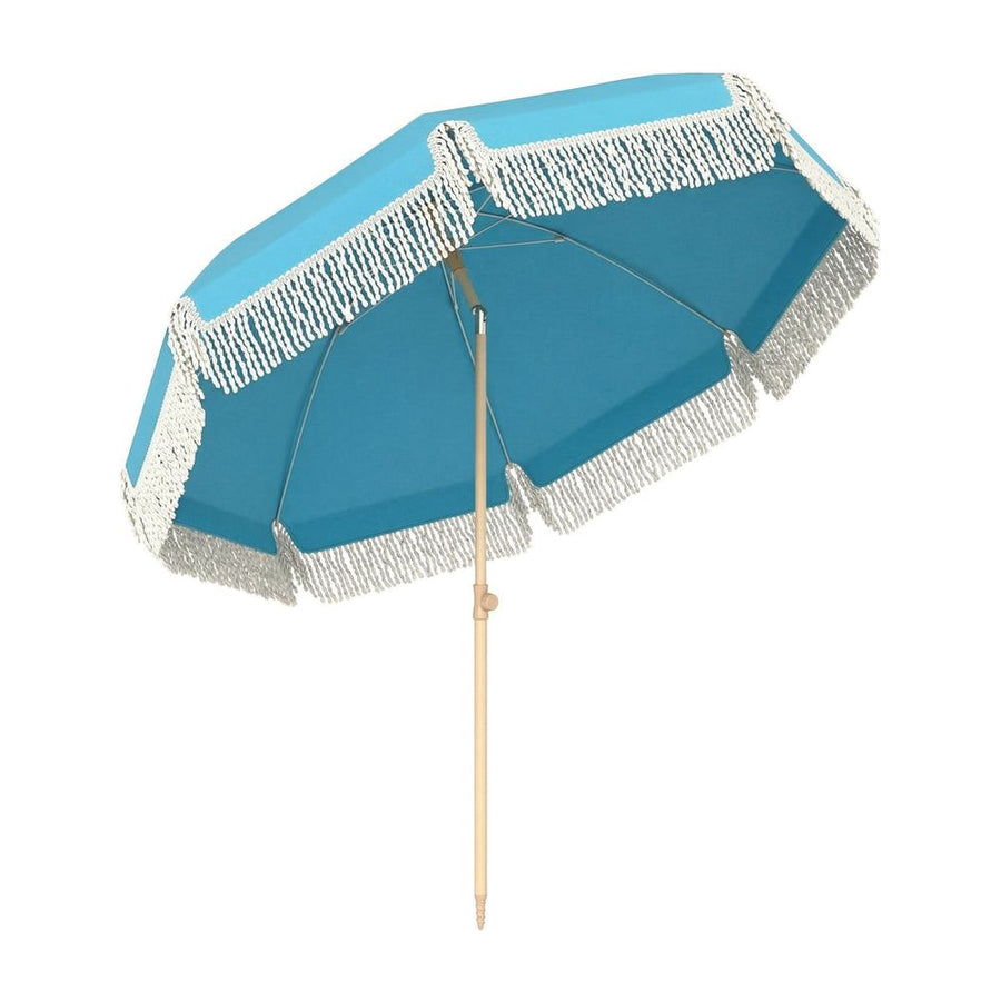 Outsunny 1.7 m Beach Umbrella with Sand Anchor, 30° Tilting Fringed Beach Garden Parasol with Adjustable Height, Grey