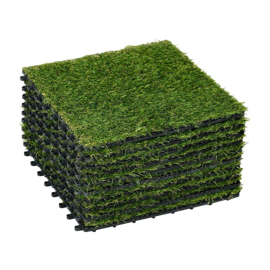 Outsunny 10-Piece Artificial Grass Set, Weatherproof Turf Tiles, 25mm Pile Height, Outdoor Carpet for Garden, Balcony &