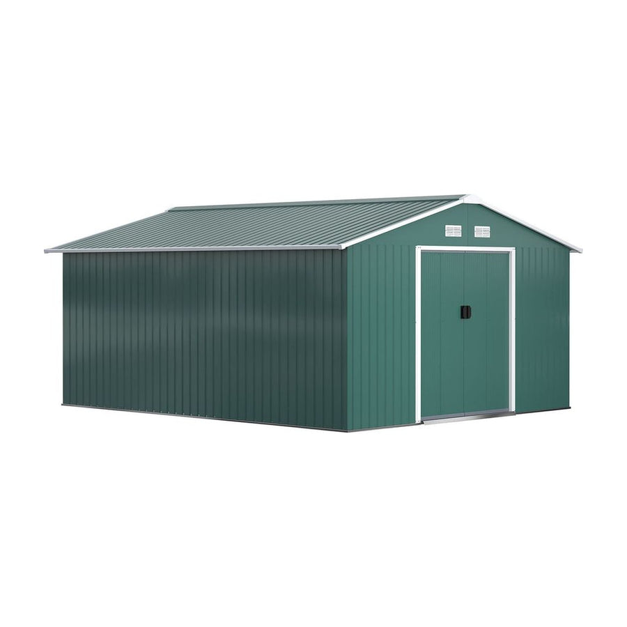 Outsunny 12.5 x 11.1ft Steel Sliding Door Storage Shed - Green