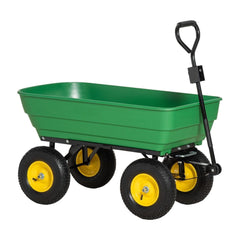 Outsunny 125 Litre Large Garden Cart Heavy Duty 4 Wheel Trolley Dump Wheelbarrow Tipping Truck Trailer - Green