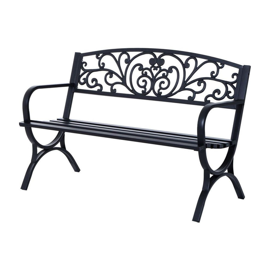 Outsunny 127L x 60W x 85H cm Powder Coated Garden Bench for Patio Backyard, Steel-Black