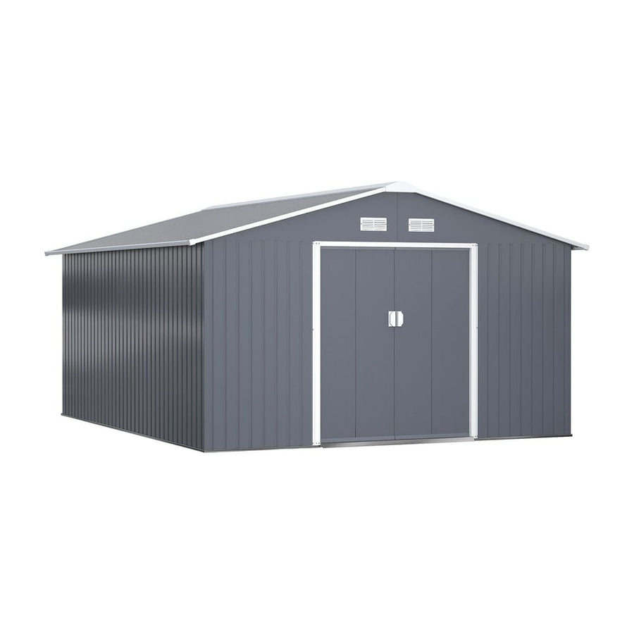 Outsunny 13 x 11ft Metal Garden Shed, Outdoor Storage Tool House with Ventilation Slots, Foundation Kit and Lockable Double