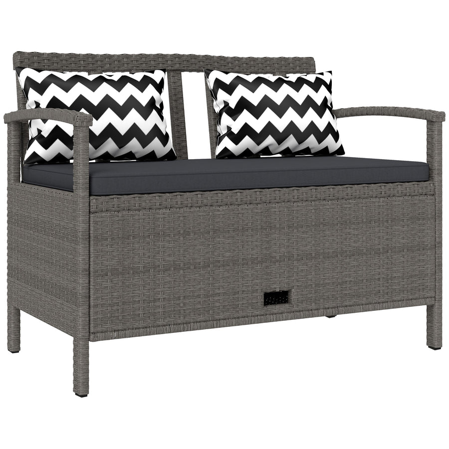 Outsunny 160L Storage Two-Seater Rattan Bench in Grey