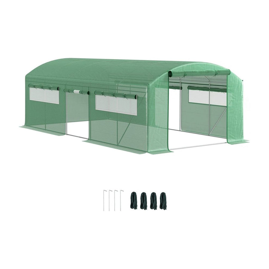Outsunny 19 x 9.8ft Walk-In Polytunnel Greenhouse - Green