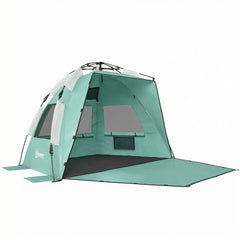 Outsunny 2-3 Person Pop Up Beach Tent set up on a beach with the front open