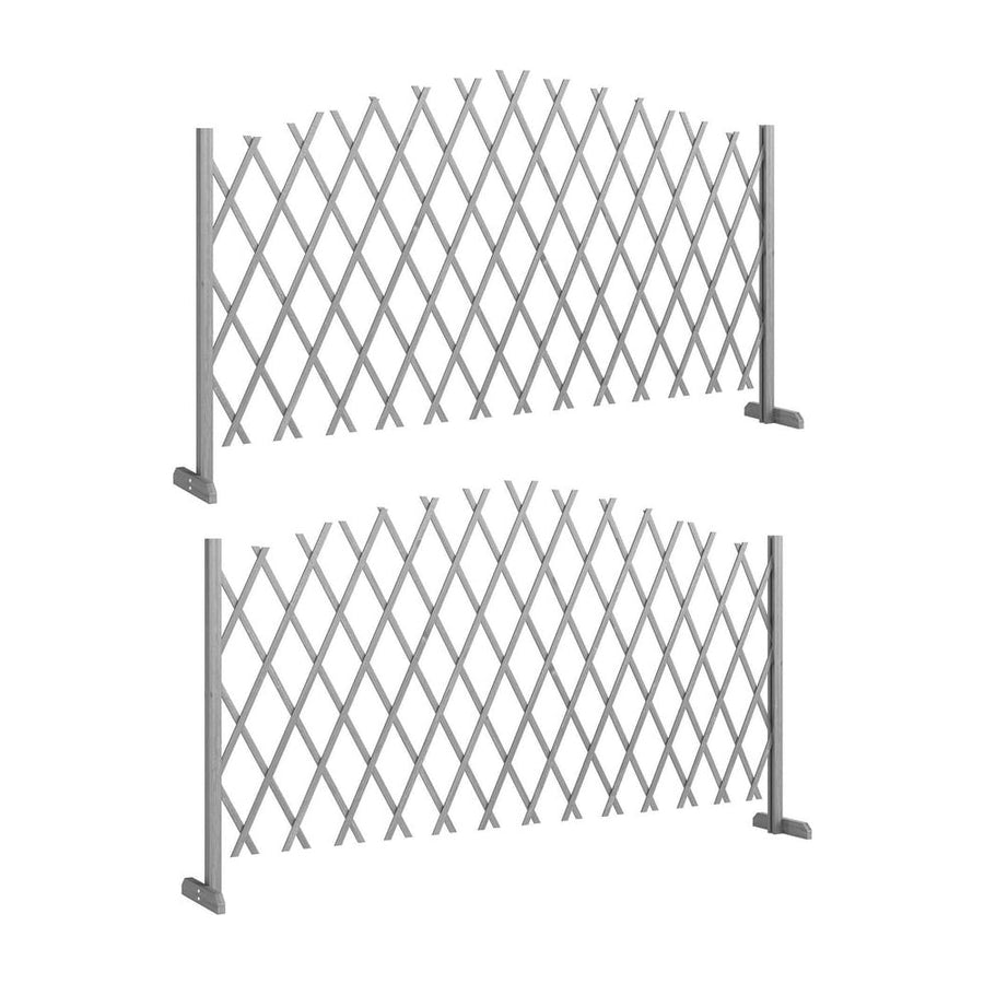 Outsunny 2 Pack Expanding Fence Panels, Wooden Freestanding Garden Fence with Stable Feet, 180 x 30 x 103cm, Dark Grey