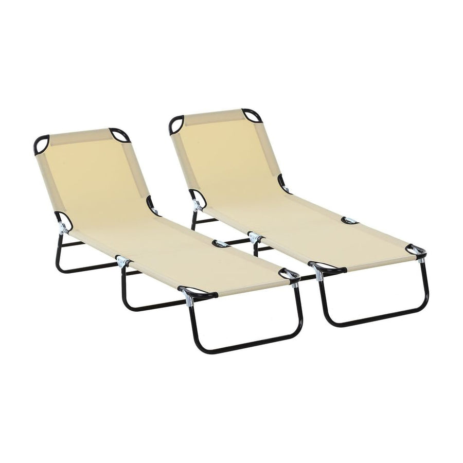 Outsunny 2 Piece Foldable Sun Loungers with 5-Position Adjustable Backrest, Outdoor Portable Recliner Chaise Lounge Chairs