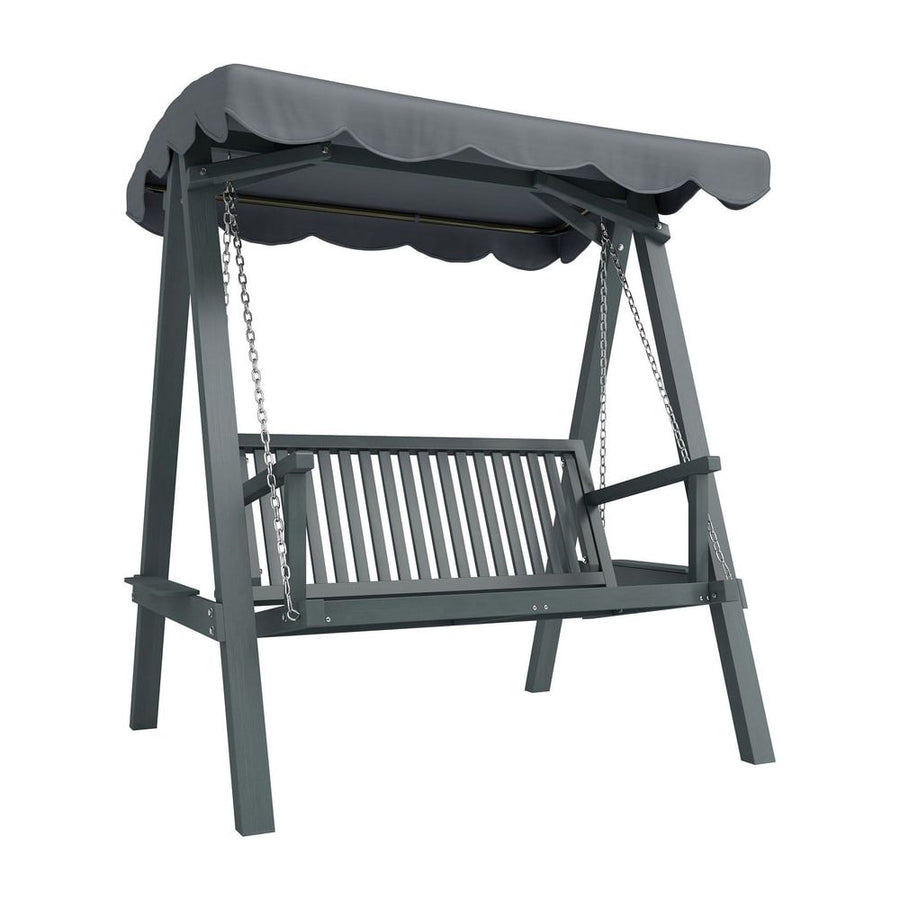 Outsunny 2 Seater Garden Swing Seat with Canopy, Wooden Swing Chair, Outdoor Hammock Bench for Balcony Patio Porch, Grey