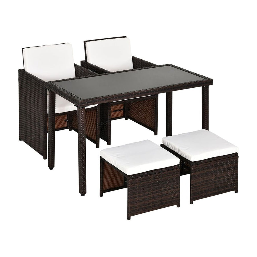 Outsunny 2 Seater Rattan Cube Garden Furniture Set, Rattan Dining Set with Cushions, Outdoor Dining Table and Chairs with 2