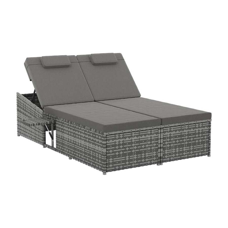 Outsunny 2 Seater Rattan Day Bed w/ Fire Retardant Cushions Grey
