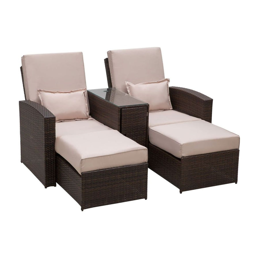 Outsunny 2-Seater Rattan Sofa Lounger Set-Brown