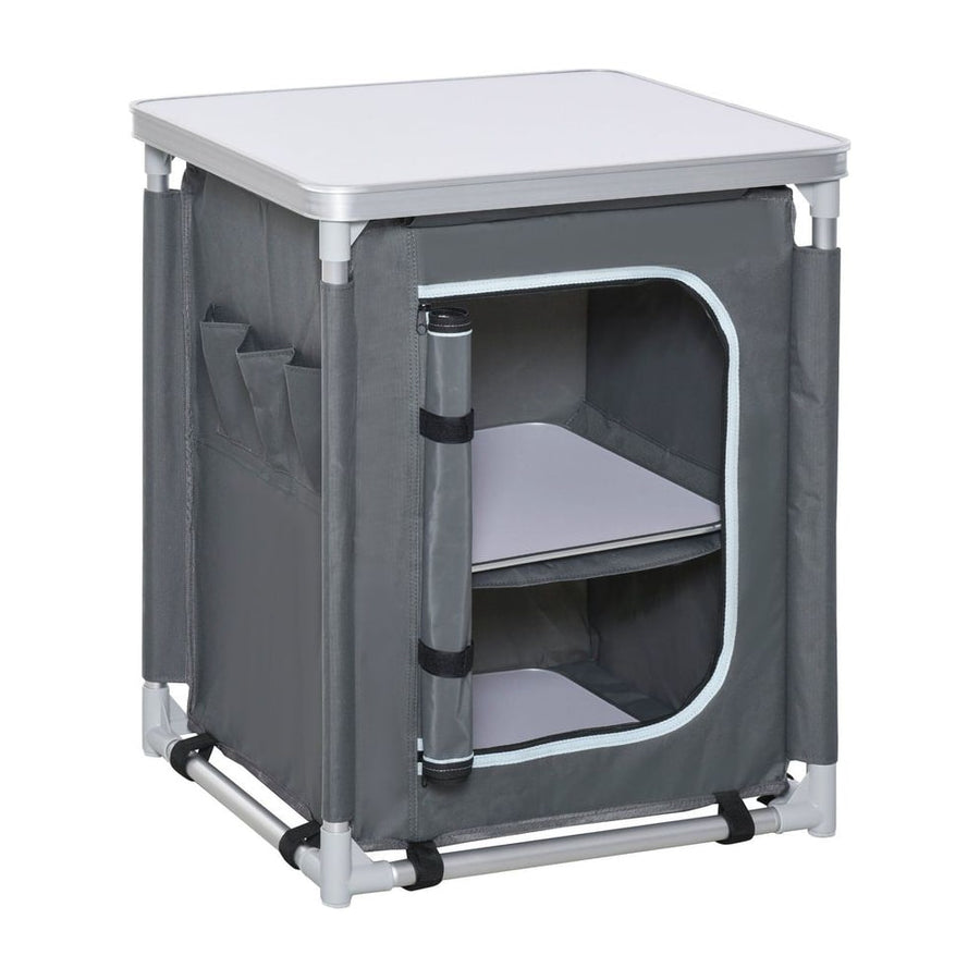 Outsunny 2-Shelf Camping Cupboard Camping Kitchen Station Cook Table Aluminum, Storage Organiser for BBQ Party Picnics